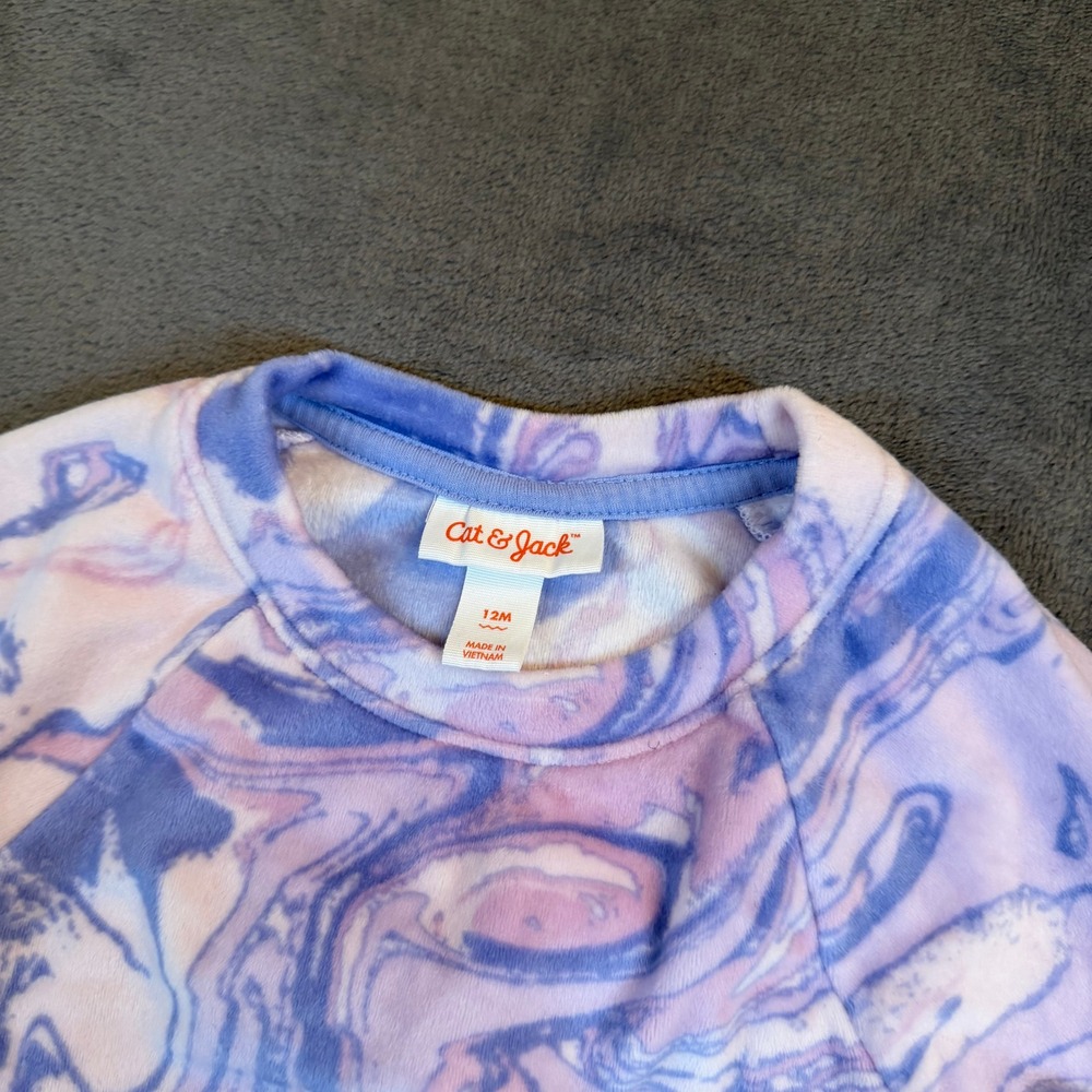Cat & Jack Marble Fleece Sweatshirt Kids 12 Months Purple Raglan Pullover
